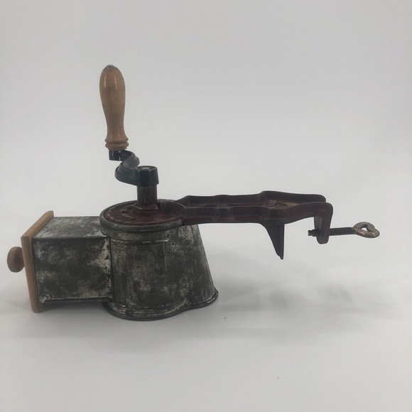 Vintage HARRAS 59 Cast Iron Grinder Table Mounted Wood Block Handle Germany - Picture 13 of 16